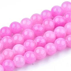 Violet Natural Dyed Yellow Jade Gemstone Bead Strands, Round, Violet, 6mm, Hole: 1mm, about 66pcs/strand, 15.7 inch