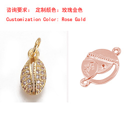 Розовое Золото Латунные микропаве прозрачные кубические циркониевые подвески, каури оболочки, прозрачные, розовое золото , 12.5x7x3.5 мм, отверстие : 3 мм