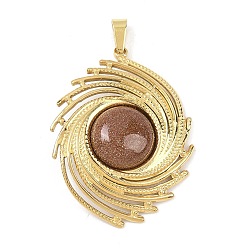 Камень с Пылевым Золотом Синтетические голдстоуновские подвески, спиральный овальный глаз 304 подвески из нержавеющей стали, золотые, ионное покрытие (ip), 35.5x26.5x5.5 мм, отверстие : 5x3 мм