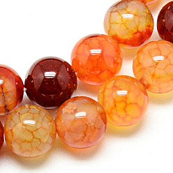Dark Orange Natural Dragon Veins Agate Beads Strands, Dyed, Round, Dark Orange, 8mm, Hole: 1mm, about 48pcs/strand, 14.96 inch