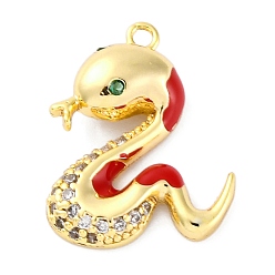 Настоящее золото 18K Латунные микро проложить кубического циркония подвески, без кадмия, без никеля и без свинца, змеиные чары, с эмалью, реальный 18 k позолоченный, 16x13.5x3.5 мм, отверстие : 1.2 мм