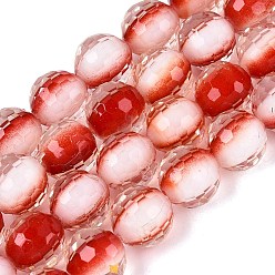 Red Resin Beads Strands, Bead in Bead, with Two Tone Glass Bead Inside, Round, Faceted(96 Facets), Red, 9~10mm, Hole: 0.7mm, about 49~51pcs/strand, 18.50~19.29 inch(47~49cm)