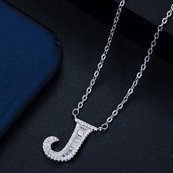 Letter J (with chain) Wife's Romantic Travel Same Style 26 English Alphabet Clavicle Chain Pendant Micro-inlaid Zircon Platinum Plated Necklace