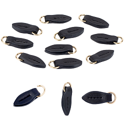 Golden Leather Zipper Puller, with Iron Rings, Zip-fastener Components, For Bag Accessories, Golden, 34x12x5mm, Hole: 5x12mm