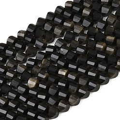 Золотой Обсидиан Естественный золотистый отлив обсидиан бисер пряди, граненые, твист, 6~6.5x5x5 мм, отверстие : 1 мм, около 58~61 шт / нитка, 14.17''~14.69'' (36~37.3 см)