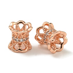Розовое Золото Стойки обшивки латунь микро проложить кубического циркония бусы, долговечный, без свинца и без кадмия, корона, розовое золото , 8x8 мм, отверстие : 4 мм