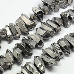 Platinum Plated Natural Electroplated Quartz Crystal Beads Strands, Nuggets, Platinum Plated, 15~30x10~14x10~13mm, Hole: 1mm, about 35~42pcs/strand, 15.7 inch