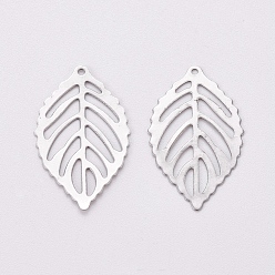 Silver & Green Patina 304 Stainless Steel Pendants, Leaf, Stainless Steel Color, 23.5x14x0.4mm, Hole: 0.8mm