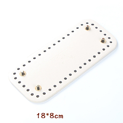 White PU Leahter Knitting Crochet Bags Bottom, Rectangle with Word Handmade, Bag Shaper Base Replacement Accessaries, White, 18x8cm, Hole: 5mm