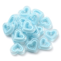 Pale Turquoise Acrylic Beads, Bead in Bead, Heart, Pale Turquoise, 19.5x23x6mm, Hole: 3mm, about 280pcs/500g
