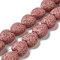 Rosy Brown Natural Lava Rock Beads Strands, Dyed, Heart, Rosy Brown, 14x13~13.5x7mm, Hole: 1.2mm, about 30pcs/strand, 16.14''(41~14.5cm)