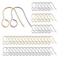 Golden & Stainless Steel Color 100Pcs 2 Colors 316 Surgical Stainless Steel Earring Hooks, Ear Wire, with Horizontal Loops, Golden & Stainless Steel Color, 18x15mm, Hole: 6mm