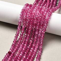 Темно-Фиолетовый Натуральный белый нефритовый шарик нити, окрашенные, граненые, рондель, темно-фиолетовый, 4~5x3 мм, отверстие : 0.5 мм, около 115~120 шт / нитка, 13.39~13.98 дюйм (34~35.5 см)