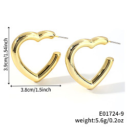 Сердце Геометрические блестящие пластиковые серьги-гвоздики, золотые, сердце, 39x38 мм