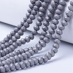Platinum Plated Electroplate Transparent Glass Beads Strands, Full Plated, Faceted, Matte, Rondelle, Platinum Plated, 2.5x2mm, Hole: 0.4mm, about 199pcs/strand, 13.4 inch(34cm)