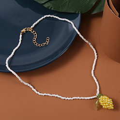 yellow Bohemian Long Fruit Bead Necklace - Cute, Creative, European and American Fashion Pineapple Pendant.