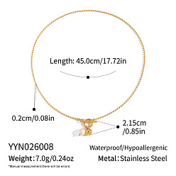 Настоящее золото 18K 304 Круглые подвески из нержавеющей стали и искусственного жемчуга с застежками для женщин, белые, реальный 18 k позолоченный, 17.72 дюйм (45 см)