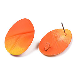 Dark Orange Spray Painted Iron Stud Earring Findings, with Vertical Loops, Twist Oval, Dark Orange, 28x20mm, Hole: 3.5mm, Pin: 0.7mm