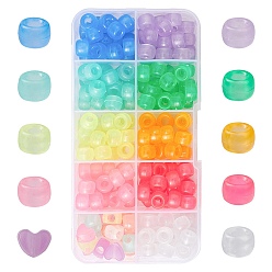 Mixed Color 200Pcs 10 Colors Transparent & Luminous Plastic Beads, Frosted, Glow in the Dark, Barrel, Mixed Color, 9x6mm, Hole: 3.8mm, 20pcs/color