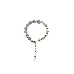Aquamarine Natural Aquamarine Round Beaded Bracelet, Platinum, 7-1/8~9-1/8 inch(18~23cm)