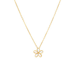 Real 18K Gold Plated Stainless Steel Cable Chain Necklaces, Shell Flower Pendant Necklace for Women, Real 18K Gold Plated, 15-3/4 inch(40cm)