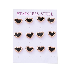 Rose Gold Vacuum Plating Heart 304 Stainless Steel Acrylic Stud Earrings, with Ear Nut, Rose Gold, 9x11mm, Pin: 0.8mm, 6 pairs/card