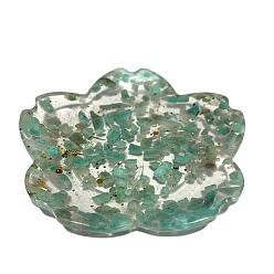 Amazonite Resin Flower Plate Display Decoration, with Natural Amazonite Chips inside Statues for Home Office Decorations, 100x100x15mm