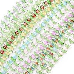 Mixed Color Transparent Glass Beads Strands, Tulip, Mixed Color, 6.5~9x9~14x4~5.5mm, Hole: 1mm, about 29pcs/strand, 15.71''(39.9cm)