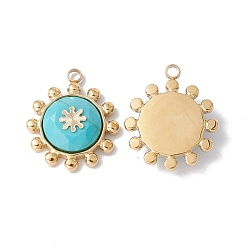 Turquoise Synthetic Turquoise Pendants, with Ion Plating(IP) Real 24K Gold Plated 304 Stainless Steel Findings, Faceted Flower Charm, 20x17x4.5mm, Hole: 2mm