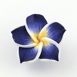 Dark Blue Handmade Polymer Clay 3D Flower Plumeria Beads, Dark Blue, 30x11mm, Hole: 2mm