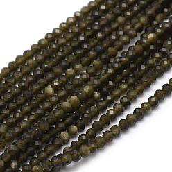 Golden Sheen Obsidian Natural Golden Sheen Obsidian Beads Strand, Faceted, Round, 3mm, Hole: 0.5mm, about 113pcs/strand, 15.35 inch(39cm)