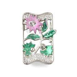 Бледно-Розовый Латунный хрустальный стразы прямоугольник с цветочными многорядными звеньями, Эмаль стиле, без кадмия и без свинца, стойки покрытие, платина, розовый жемчуг, 15x24x6 мм, отверстие : 2 мм