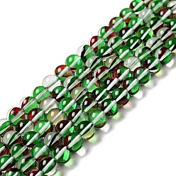 Зеленый Гальванические нити из синтетических бусин из лунного камня, окрашенные, голографические бусы, с половинным покрытием ab цвета, круглые, зелёные, 8 мм, отверстие : 1 мм, около 47 шт / нитка, 14.69'' (37.3 см)