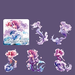 Purple 5Pcs Beautiful Mermaid PET Adhesive Waterproof Stickers Set, for DIY Photo Album Diary Scrapbook Decorative, Purple, 100x100mm
