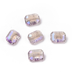 Свет Аметист Стеклянные кабошоны со стразами в стиле лунного света, плоская задняя и задняя, прямоугольные, светлый аметист, 8x6x4 мм
