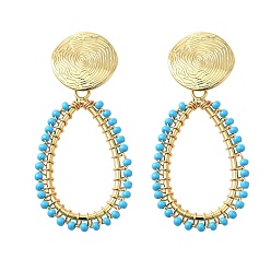 Светло-Голубой Серьги-гвоздики из латуни в виде каплевидной формы с подвесками, со стеклом, без свинца и без кадмия, стойки покрытие, долговечный, Небесно-голубой, 52.5x24.5 мм