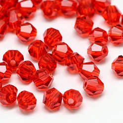 Red Imitation 5301 Bicone Beads, Transparent Glass Faceted Beads, Red, 4x3mm, Hole: 1mm, about 720pcs/bag