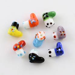 Mixed Color Handmade Lampwork Beads, Boot for Christmas, Mixed Color, 15x9.5x15mm, Hole: 2mm