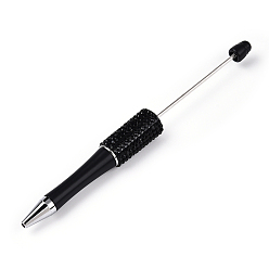 Black Beadable Pen, Plastic Ball-Point Pen, with Iron Rod & Rhinestone & ABS Imitation Pearl, for DIY Personalized Pen with Jewelry Beads, Black, 150x15mm