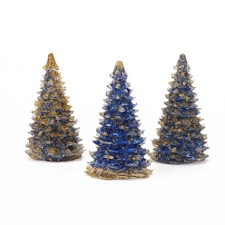 Lapis Lazuli Natural Lapis Lazuli Home Display Decorations, with Resin and Glitter Powder, Christmas Tree, 92x52mm