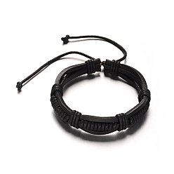 Black Adjustable Leather Cord Bracelets, Black, 56mm, 13x9mm