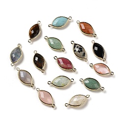 Mixed Stone Natural & Synthetic Mixed Stone Faceted Connector Charms, Rack Plating Brass Horse Eye Links, Golden, 25x11.5x5.5mm, Hole: 1.6mm