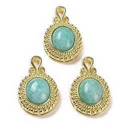 Amazonite Natural Amazonite Pendants, Oval Charms with Rack Plating Golden Tone Brass Findings, Cadmium Free & Lead Free, 28x17.5x10mm, Hole: 3x4.5mm