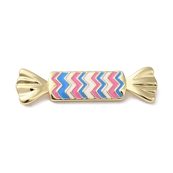 Deep Sky Blue Rack Plating Brass Enamel Connector Charms, Long-Lasting Plated, Lead Free & Cadmium Free, Real 18K Gold Plated, Candy Link, Deep Sky Blue, 9.5x36x4.5mm, Hole: 1.4mm