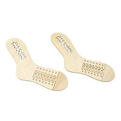 Creamy White Undyed Wooden Sock Knitting Mold, with Hollow Geometry & Leaf Pattern, Creamy White, 19.8x35x0.2cm