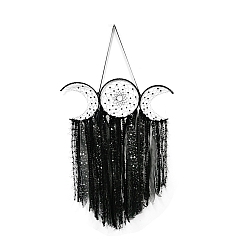 Black Iron Triple Moon Pendant Decorations, Lace Tassel Hanging Ornament, Home Decoration, Black, 1200x560mm