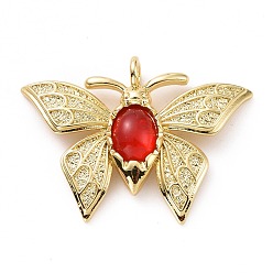 Red Opaque Resin Pendants, Butterfly Charm, with Real 18K Gold Plated Brass Findings, Cadmium Free & Lead Free, Real 18K Gold Plated, Red, 22.5x31x4mm, Hole: 3mm
