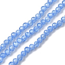Васильковый Бусы из циркония, граненые, круглые, васильковый, 3 мм, отверстие : 0.5 мм, около 132 шт / нитка, 14.57~14.76 дюйм (37~37.5 см)