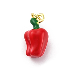 Rot Messing Emaille-Anhänger, mit Sprungring, Gestell, dauerhaft plattiert, cadmiumfrei und bleifrei, echt 18 k vergoldet, Pfeffer-Anhänger, rot, 17.5x9.5x9 mm, Bohrung: 3 mm