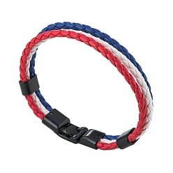 White PU Leather Triple Layer Multi-strand Bracelets, with Alloy Clasp, for Independence Day, White, 8-1/8 inch(20.5cm)